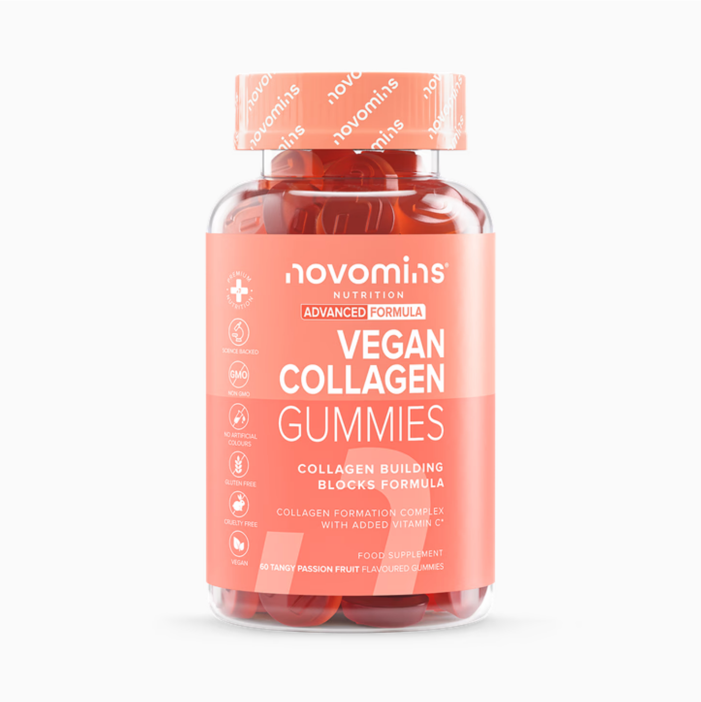 Novomins Vegan Collagen Passionfruit Flavour 60 Gummies 30 Days Supply
