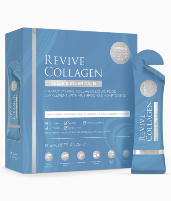 Revive Collagen Sleep & Inner Calm Functional Mushroom & Adaptogen Blend with 6,000mg of Type 1 Hydrolysed Marine Collagen 14 x 22g Sachets.