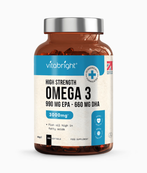 VitaBright Omega 3 Fish Oil Softgels – 660 EPA & 440 DHA per Serving – 300 Softgels
