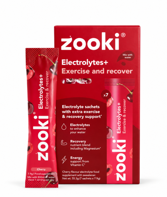 Zooki Electrolytes+ Exercise & Recover, Cherry Flavour – 7 Sachets